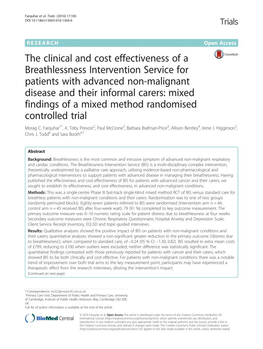 PDF The clinical and cost effectiveness of a Breathlessness Intervention Service for patients with advanced non malignant disease and their informal