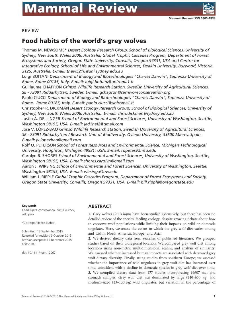 (PDF) Food habits of the world's grey wolves