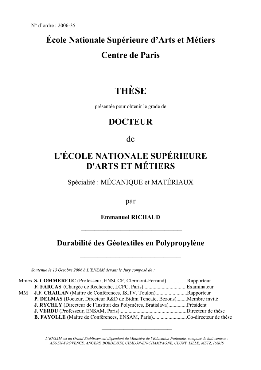 (PDF) Durabilité des Géotextiles en Polypropylène