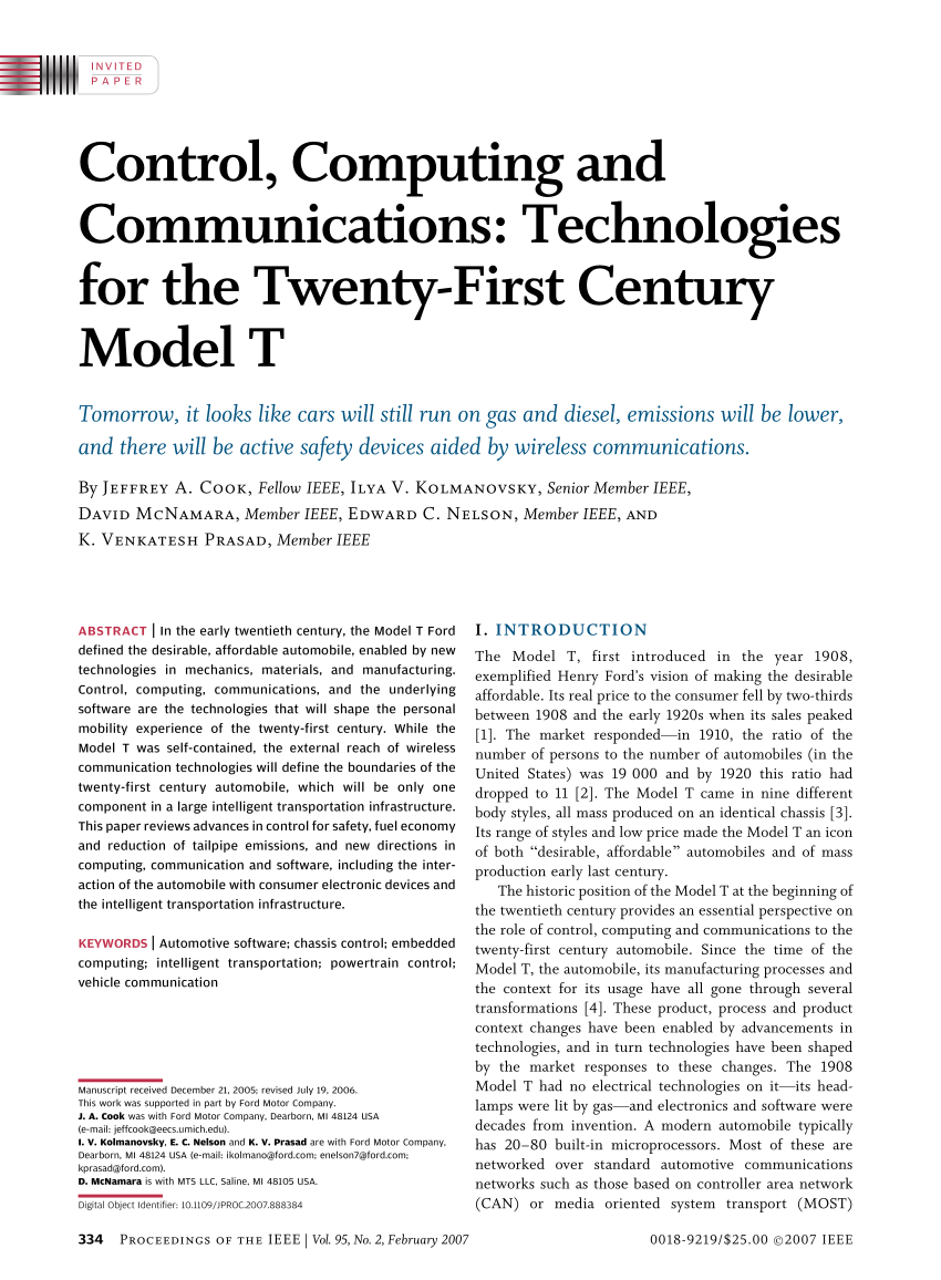 Pdf Control Computing And Communications Technologies For The Twenty First Century Model T