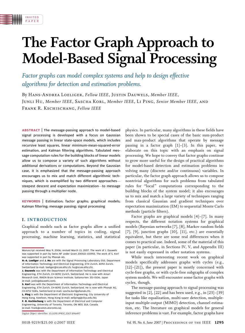 Pdf The Factor Graph Approach To Model Based Signal Processing