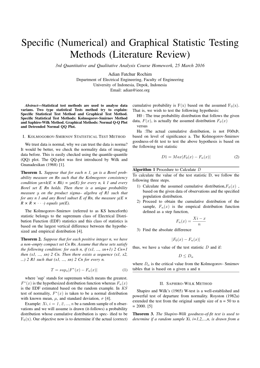 Pdf Specific Numerical And Graphical Statistic Testing Methods Literature Review