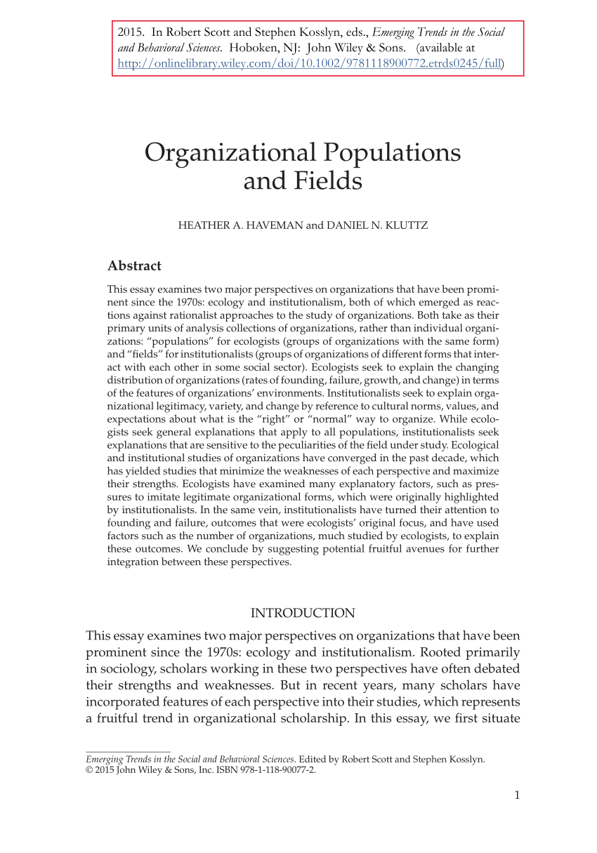 PDF) Organizational Populations and Fields