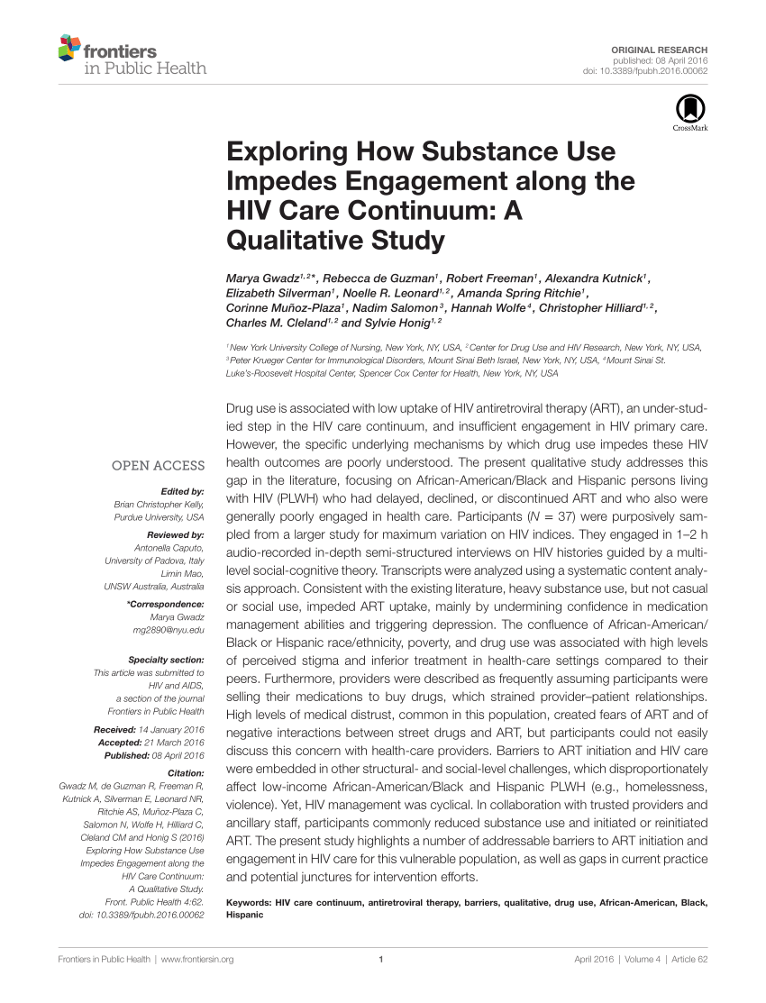 PDF) Exploring how substance use impedes engagement along the HIV care  continuum: A qualitative study