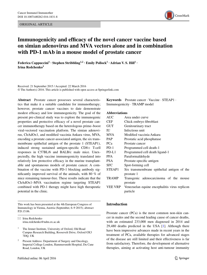 (PDF) Immunogenicity and efficacy of the novel cancer vaccine based on