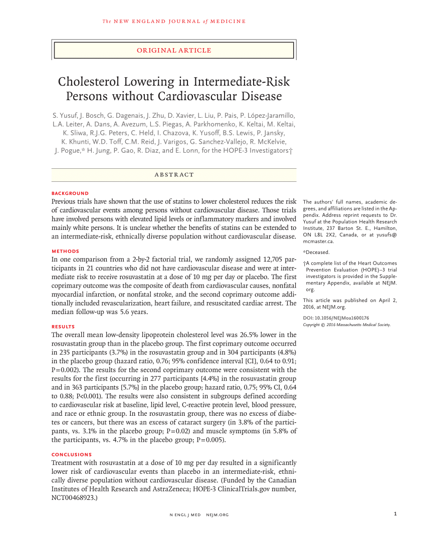 PDF Cholesterol Lowering in Intermediate Risk Persons without  