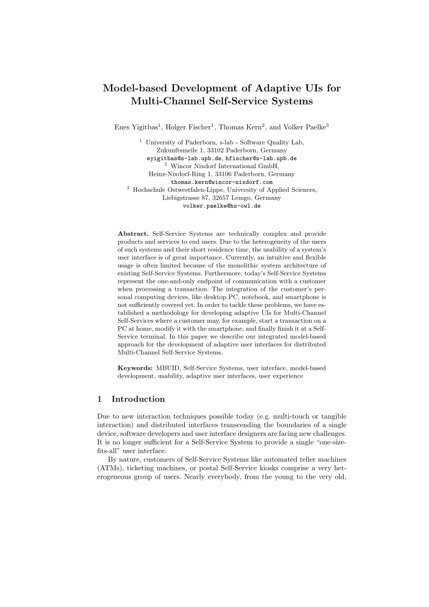 (PDF) ModelBased Development of Adaptive UIs for Multichannel Self