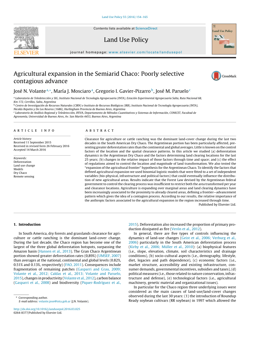 PDF Agricultural expansion in the Semiarid Chaco Poorly