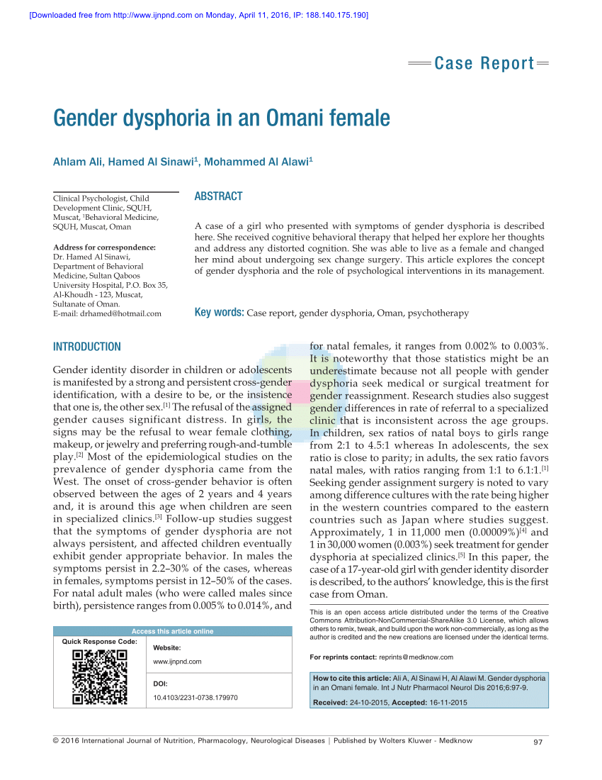 PDF) Gender dysphoria in an Omani female