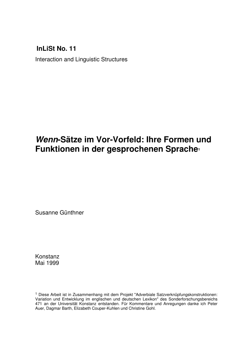PDF Wenn Sätze im Vor Vorfeld Ihre Formen und Funktionen in der gesprochenen Sprache