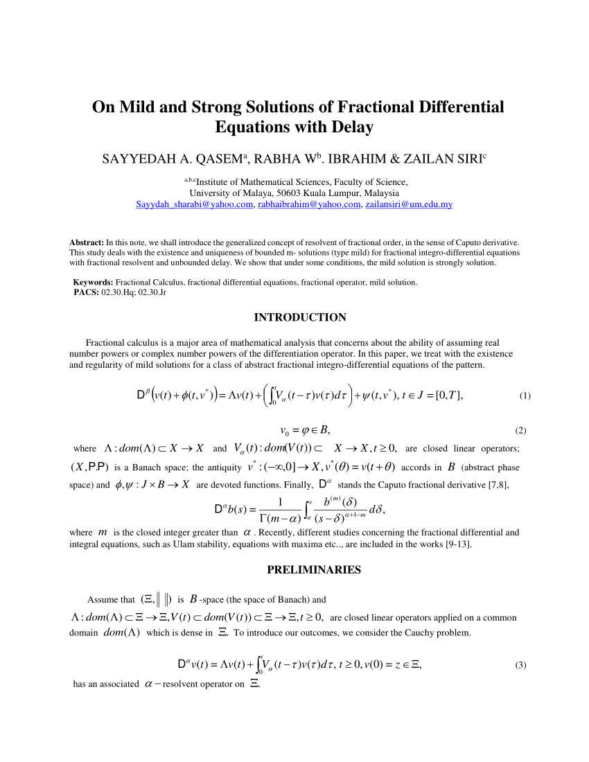 Pdf On Mild And Strong Solutions Of Fractional Differential Equations With Delay