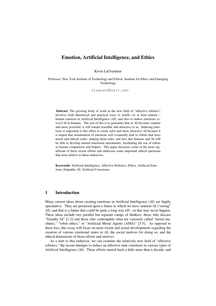 Pdf Emotion Artificial Intelligence And Ethics