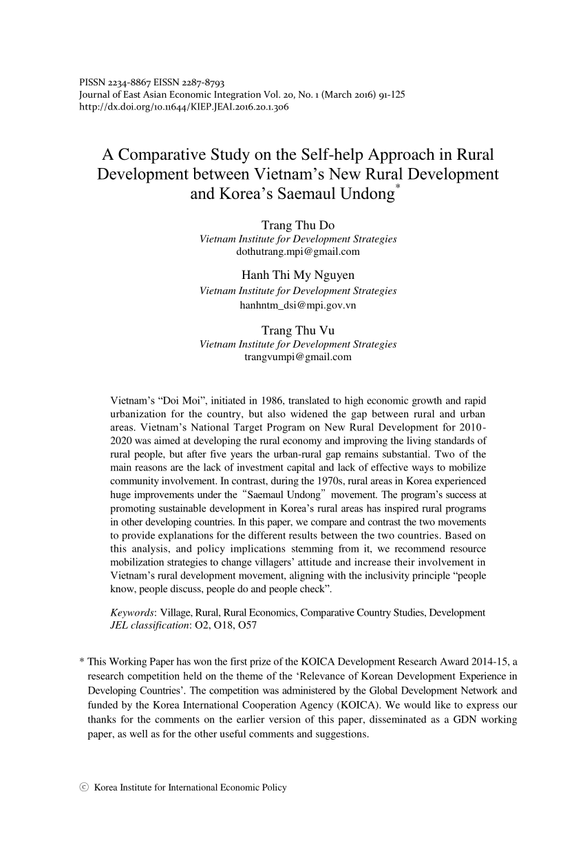 (PDF) A Comparative Study on the Self-help Approach in Rural Development between Vietnam's New 