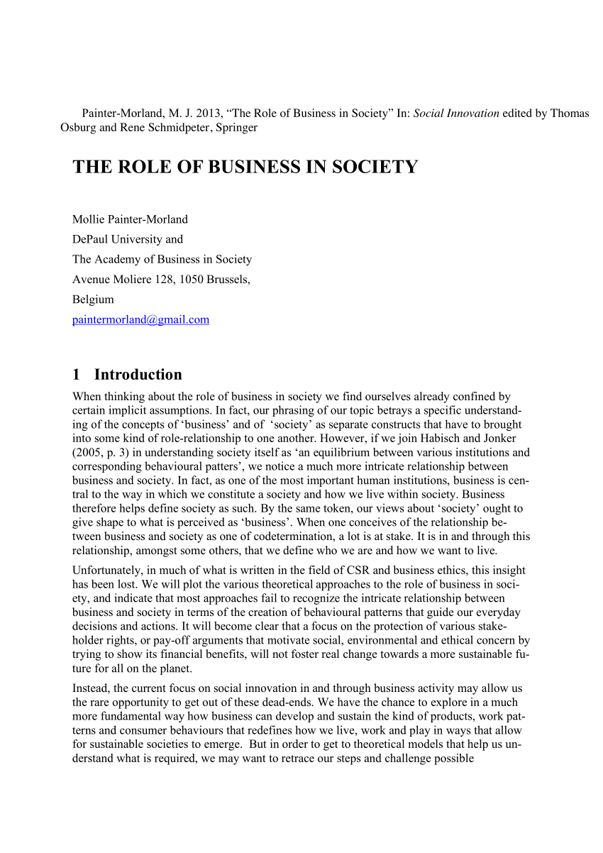 role of business in society essay