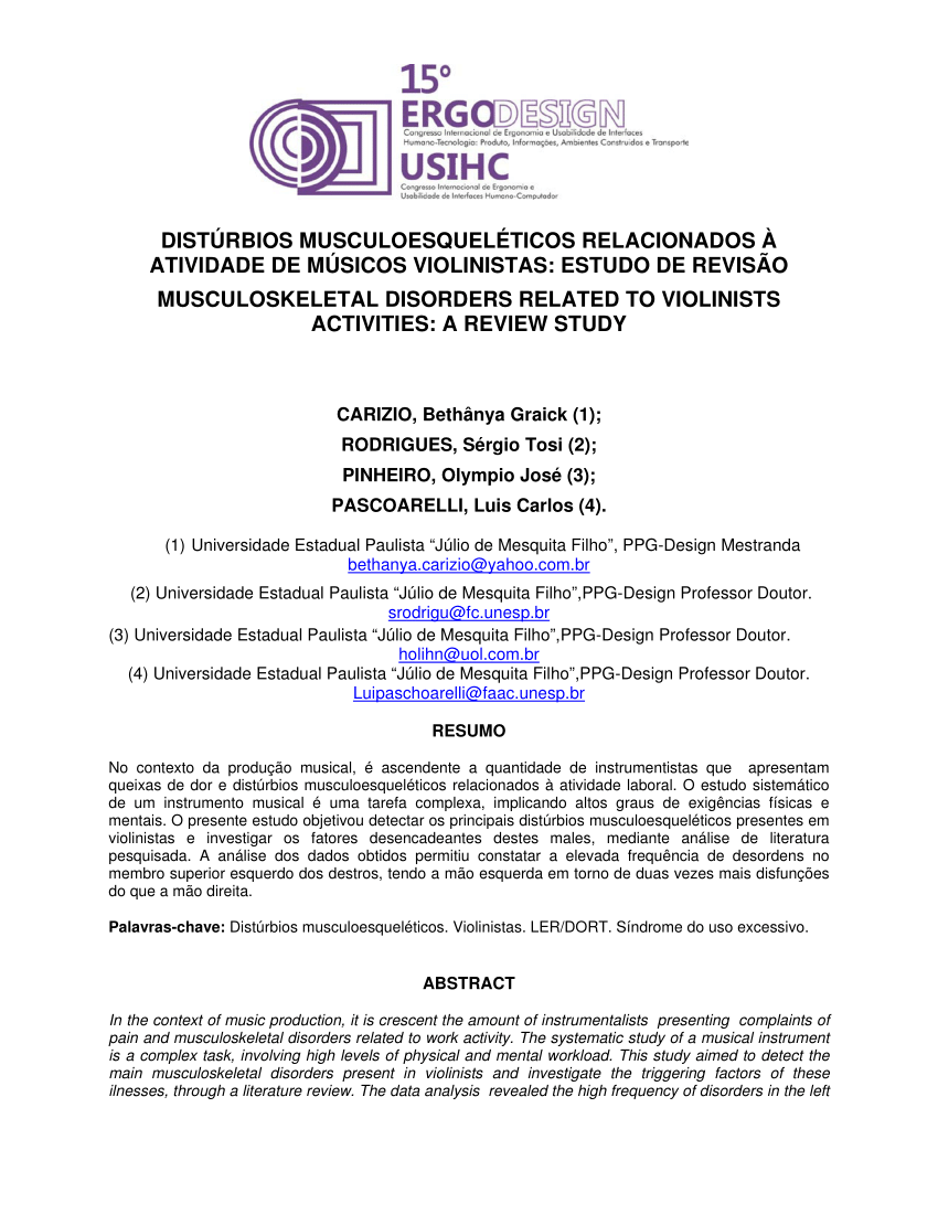 SciELO - Brasil - Avaliação fisioterapêutica nos músicos de uma orquestra  filarmônica Avaliação fisioterapêutica nos músicos de uma orquestra  filarmônica