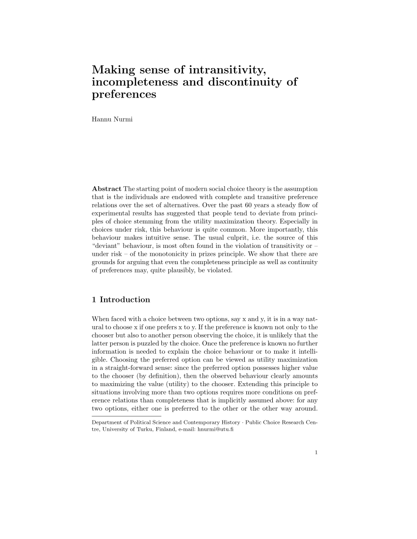 Pdf Making Sense Of Intransitivity Incompleteness And Discontinuity