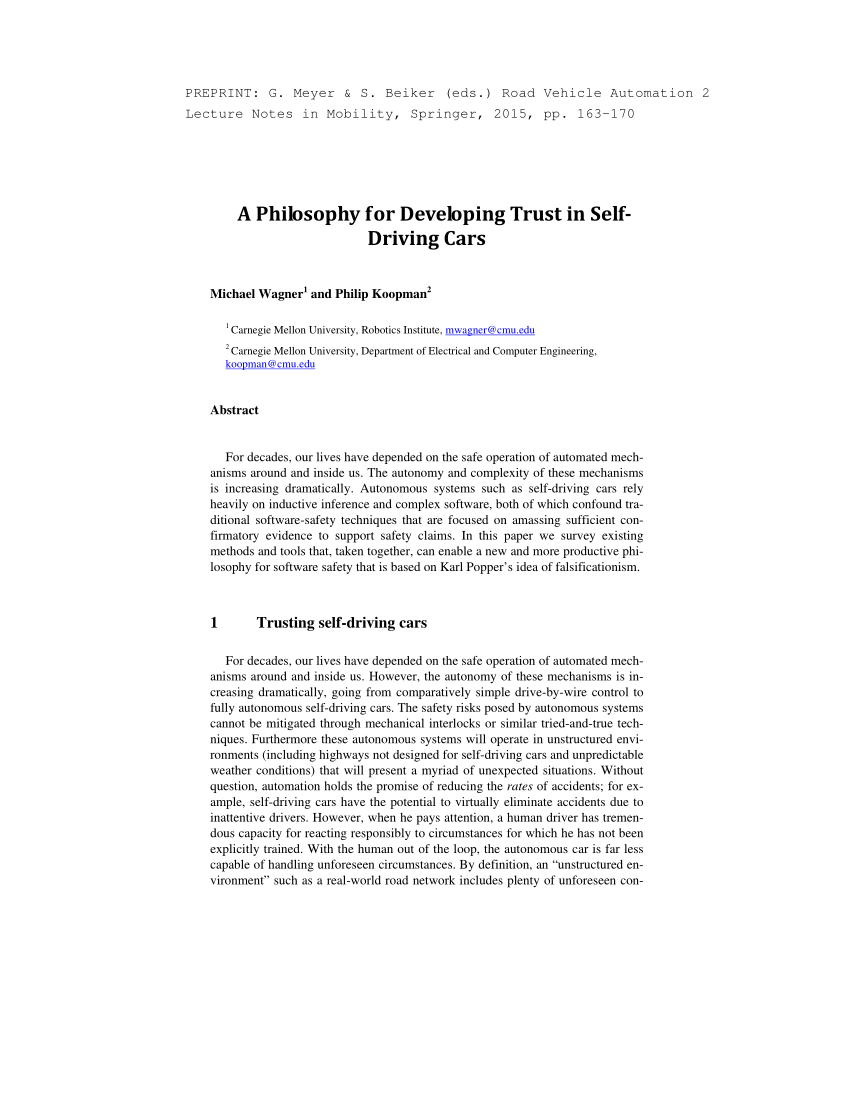 PDF) A Philosophy for Developing Trust in Self-driving Cars
