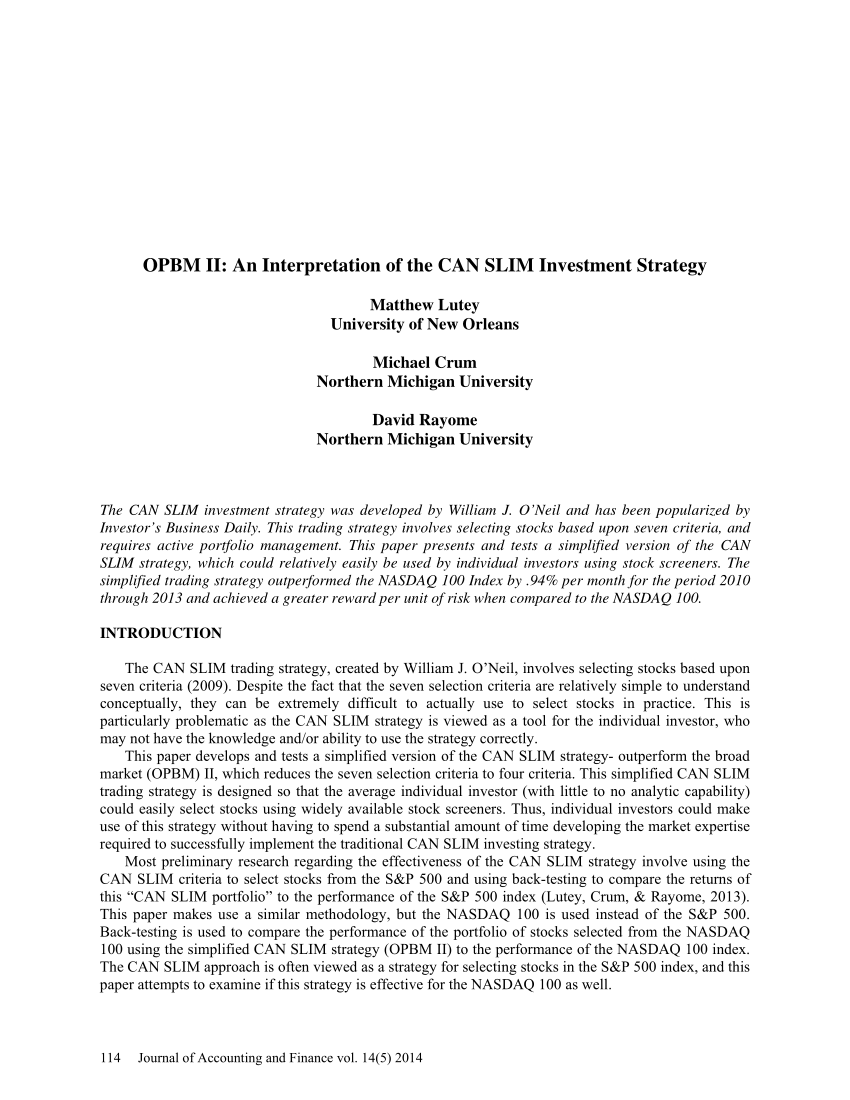 Pdf Opbm Ii An Interpretation Of The Can Slim Investment Strategy - 