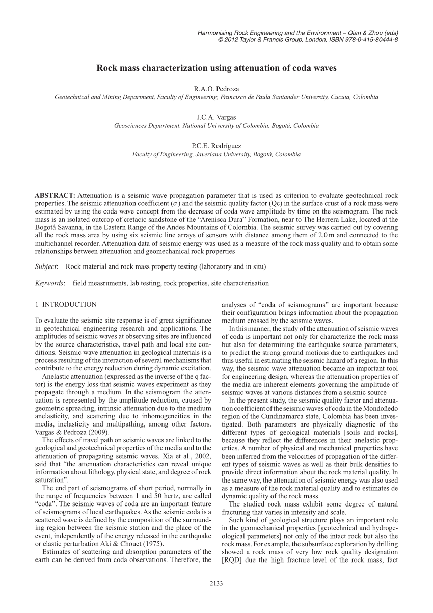 Pdf Rock Mass Characterization Using Attenuation Of Coda Waves - 