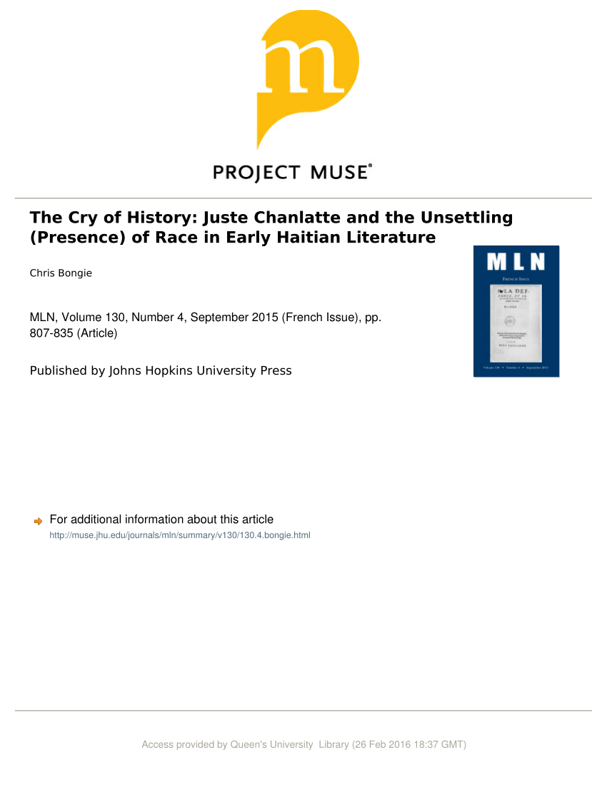 pdf the cry of history juste chanlatte and the unsettling presence of race in early haitian literature