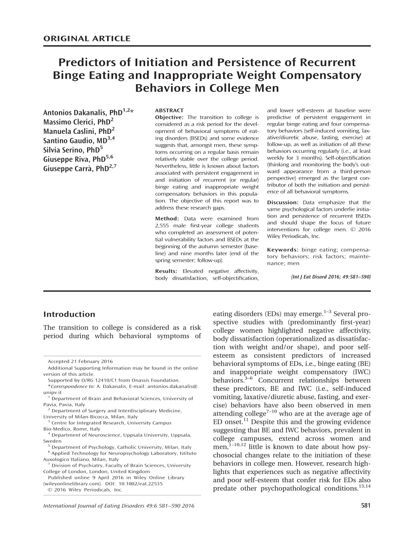 PDF) Predictors of Initiation and Persistence of Recurrent Binge