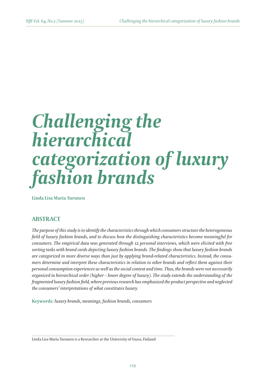 PDF) Challenging the hierarchical categorization of luxury fashion
