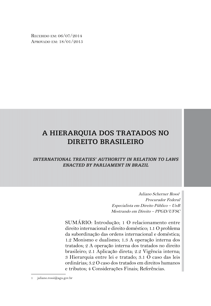 (PDF) A hierarquia dos tratados no direito brasileiro