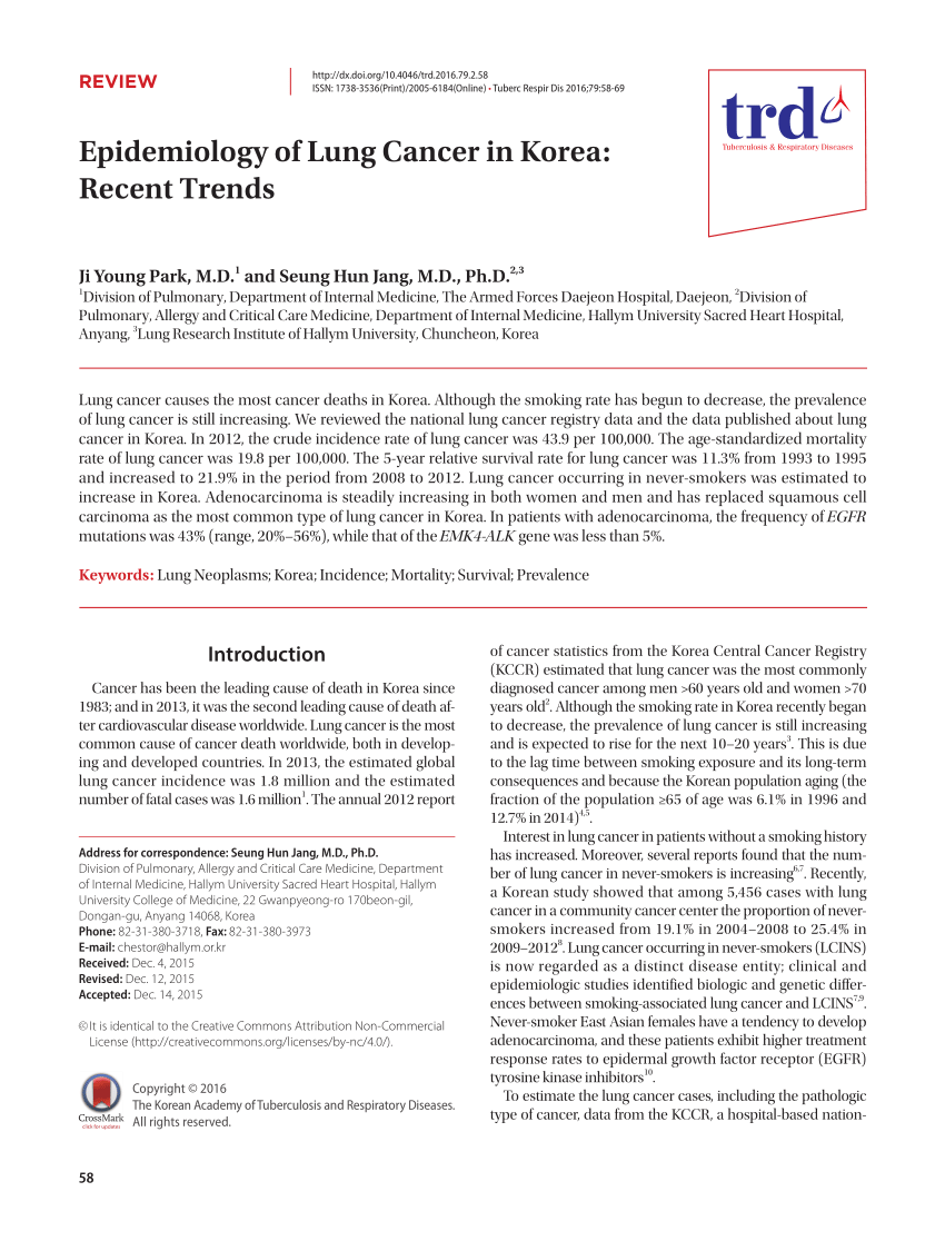 (PDF) Epidemiology of Lung Cancer in Korea: Recent Trends