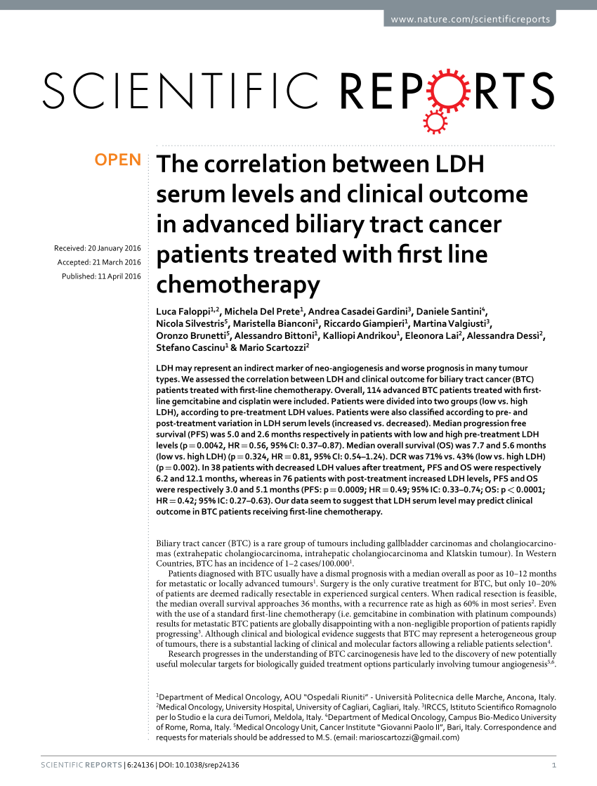 Pdf The Correlation Between Ldh Serum Levels And Clinical Outcome In Advanced Biliary Tract Cancer Patients Treated With First Line Chemotherapy Open