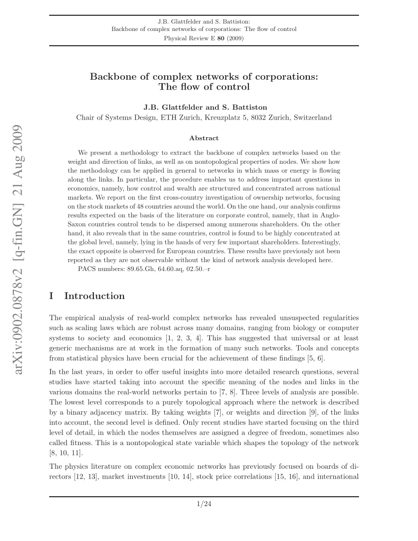 Pdf Backbone Of Complex Networks Of Corporations The Flow Of Control