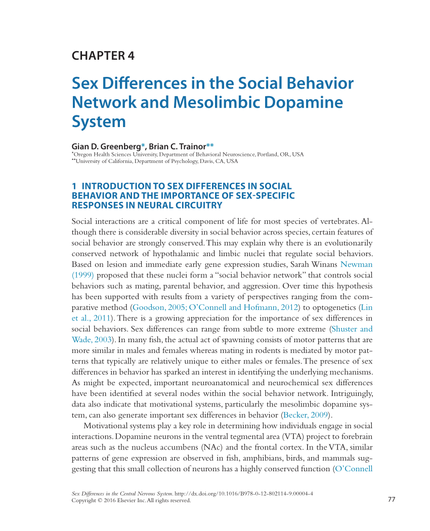 Pdf Sex Differences In The Social Behavior Network And Mesolimbic