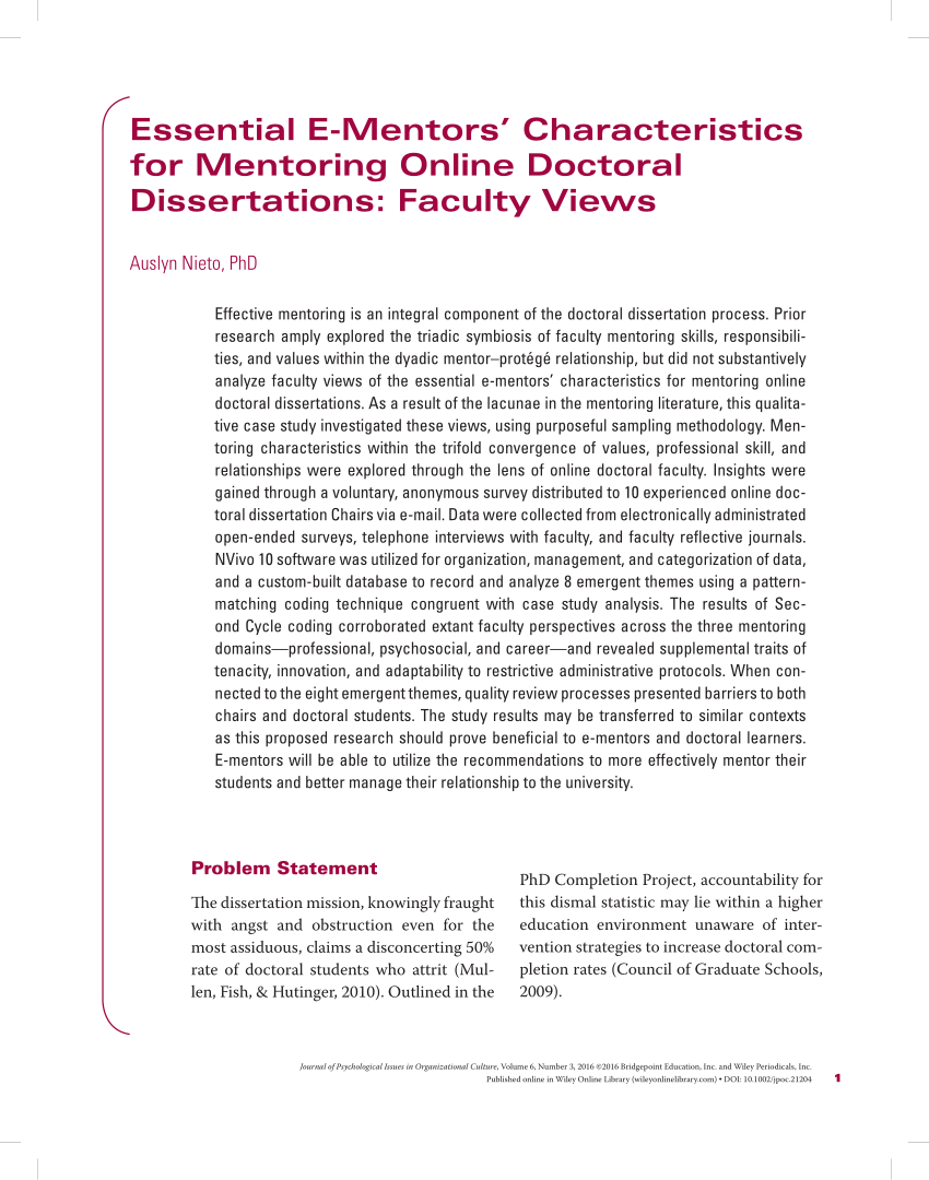 PDF) Essential E-Mentors' Characteristics for Mentoring Doctoral Dissertations: Faculty Views