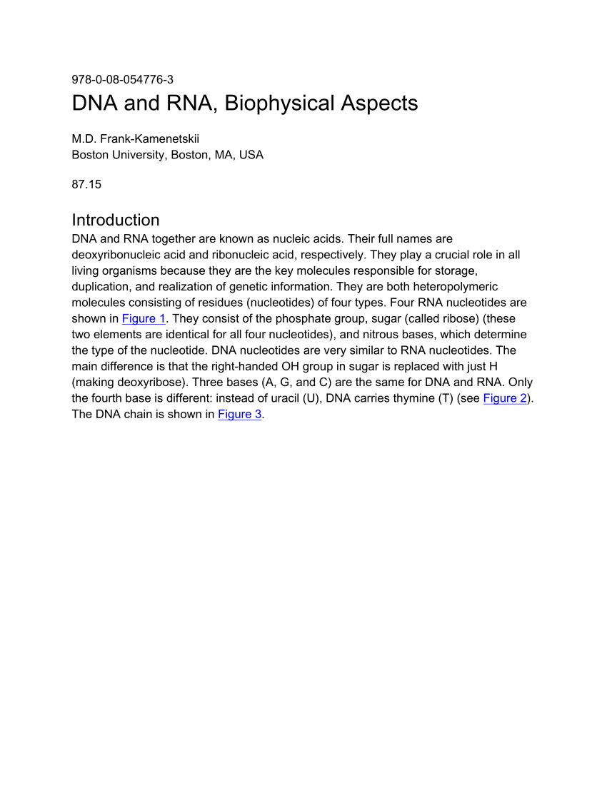 Pdf Dna And Rna Biophysical Aspects