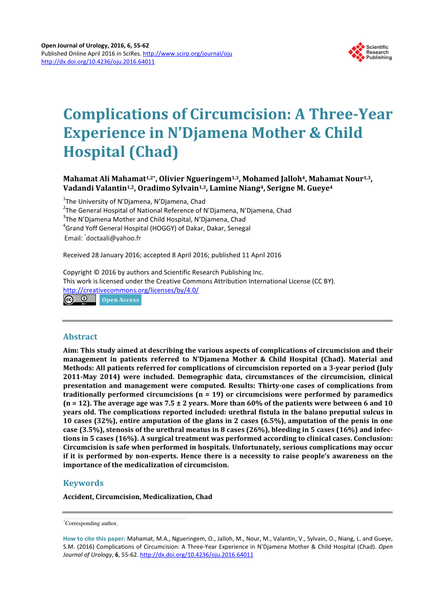 Pdf Complications Of Circumcision A Three Year Experience In N 