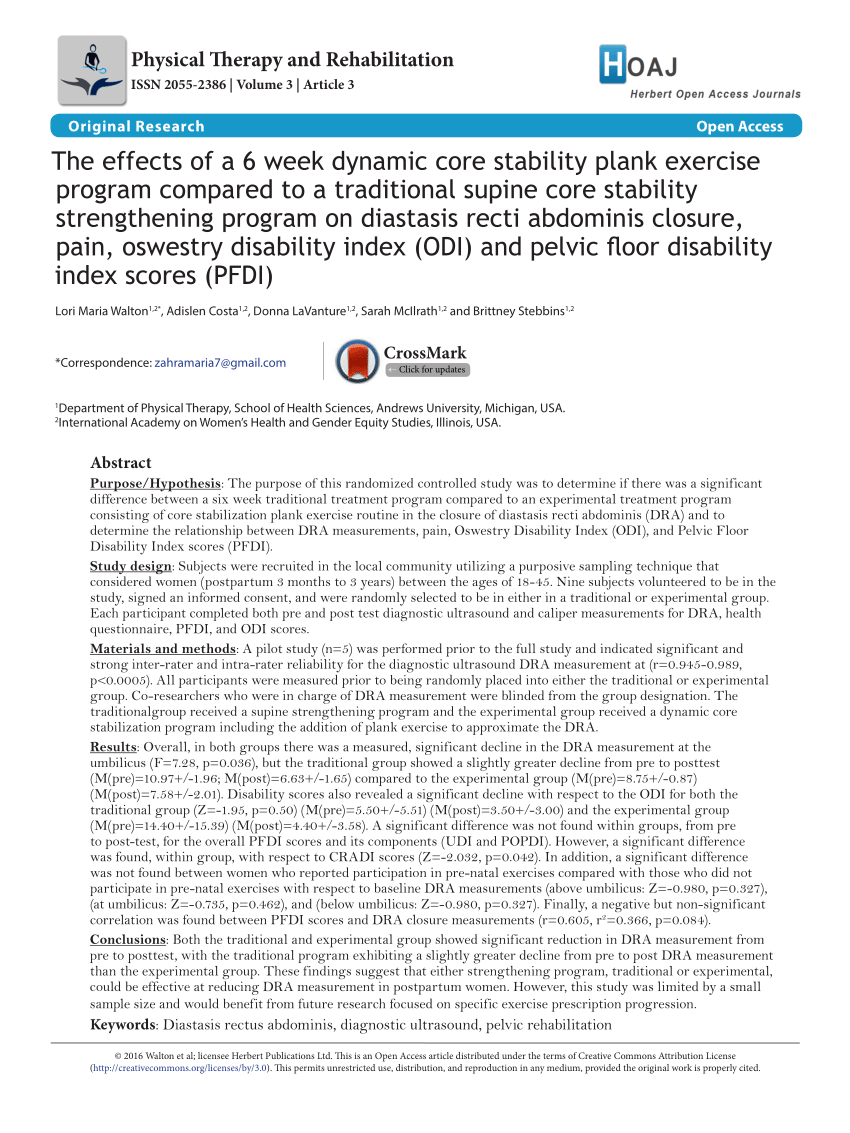 PDF] Efficacy of deep core stability exercise program in postpartum women  with diastasis recti abdominis: a randomised controlled trial