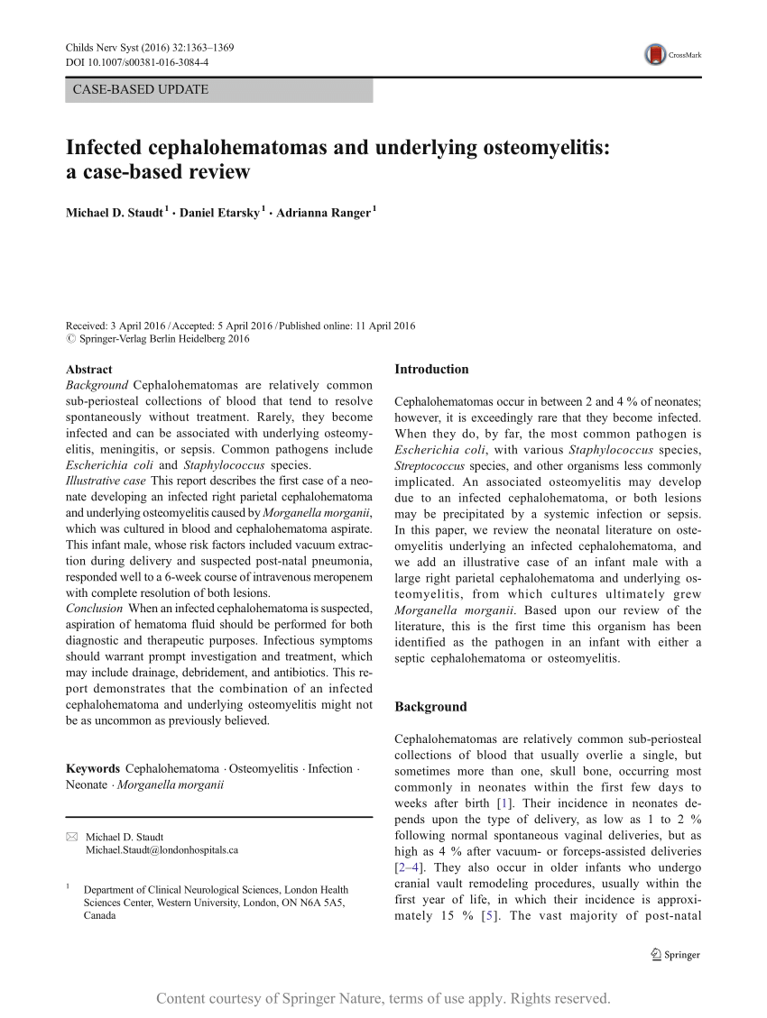 Infected Cephalohematomas And Underlying Osteomyelitis A Case Based