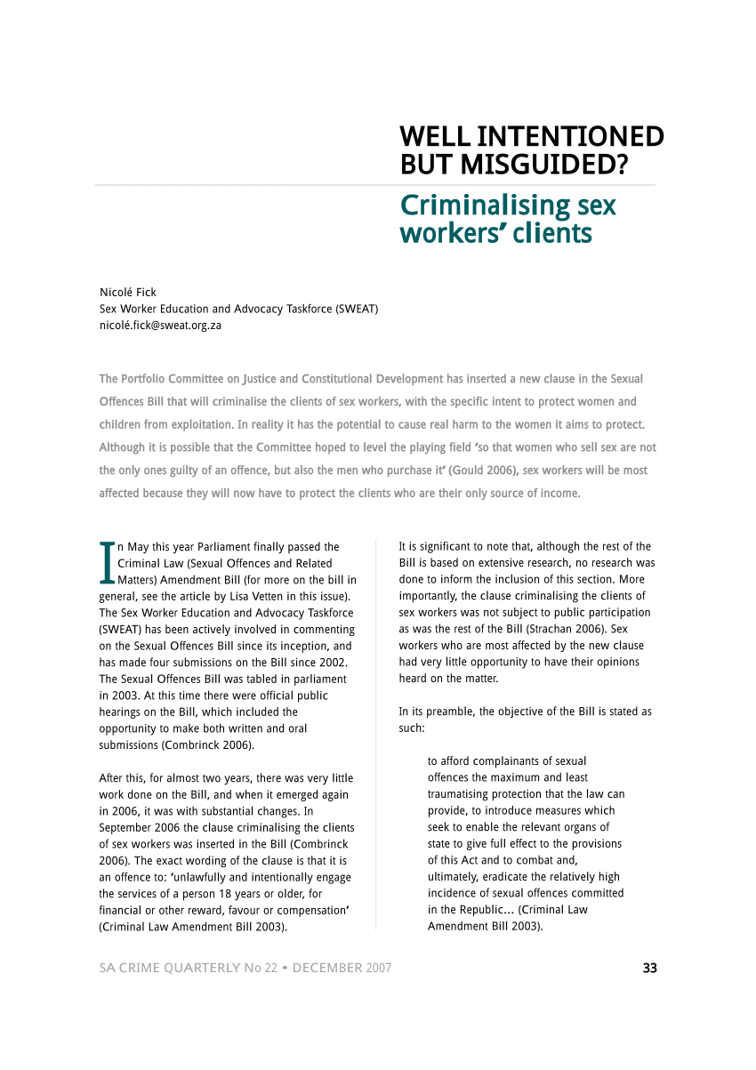 Pdf Well Intentioned But Misguided Criminalising Sex Workers Clients 