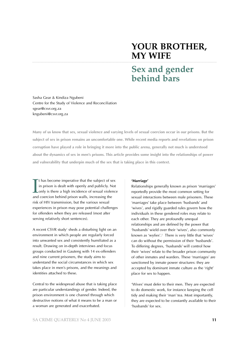 PDF) YOUR BROTHER, MY WIFE Sex and gender behind bars