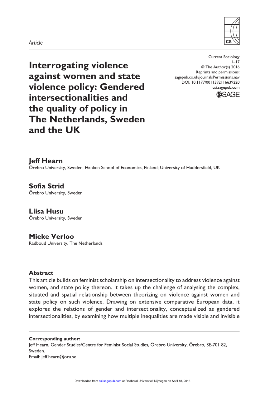 PDF) Interrogating violence against women and state violence policy Gendered intersectionalities and the quality of policy in The Netherlands, Sweden and the UK image pic
