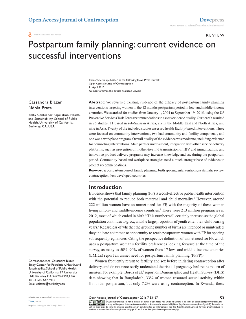 PDF) Postpartum family planning: current evidence on successful