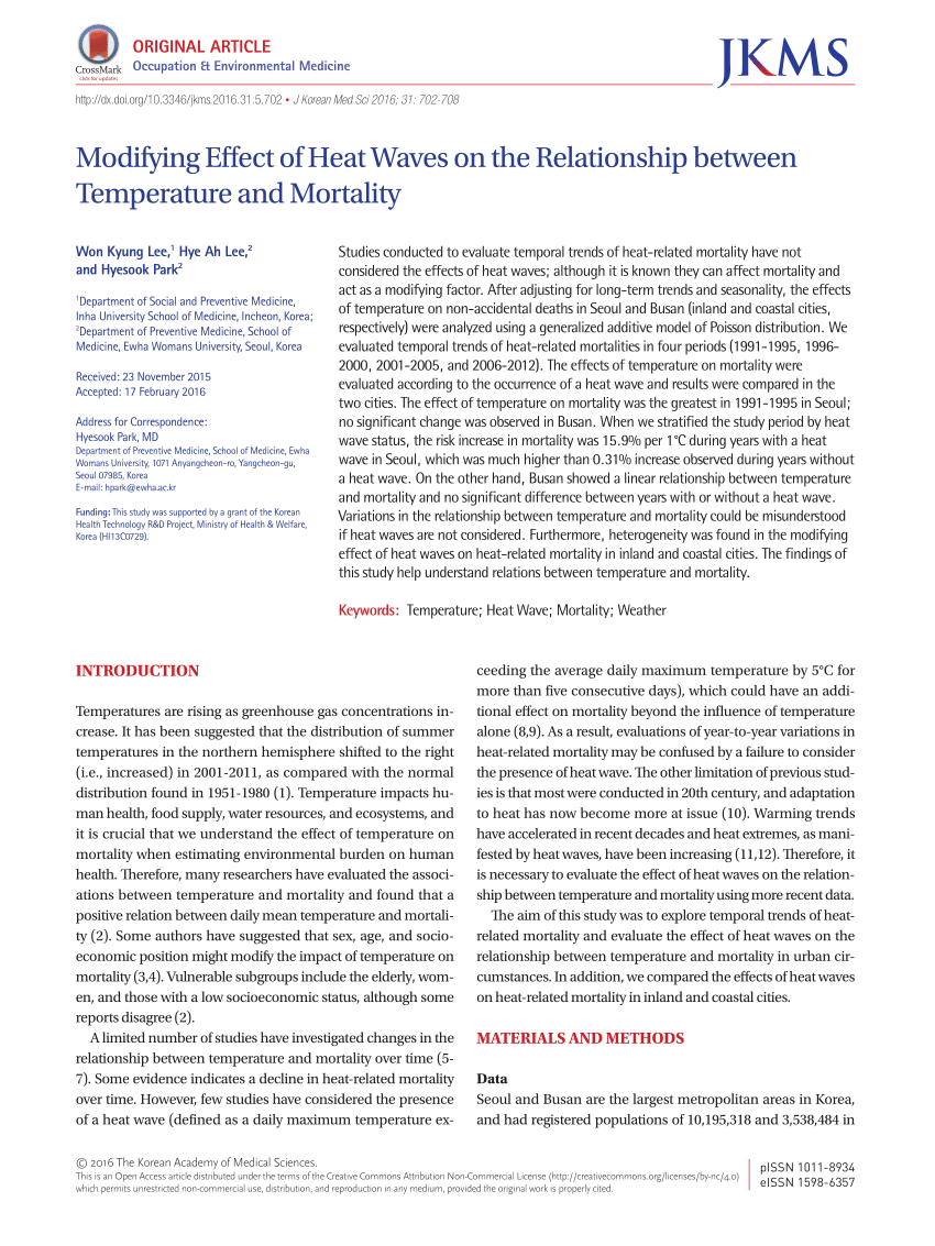 Pdf Modifying Effect Of Heat Waves On The Relationship Between