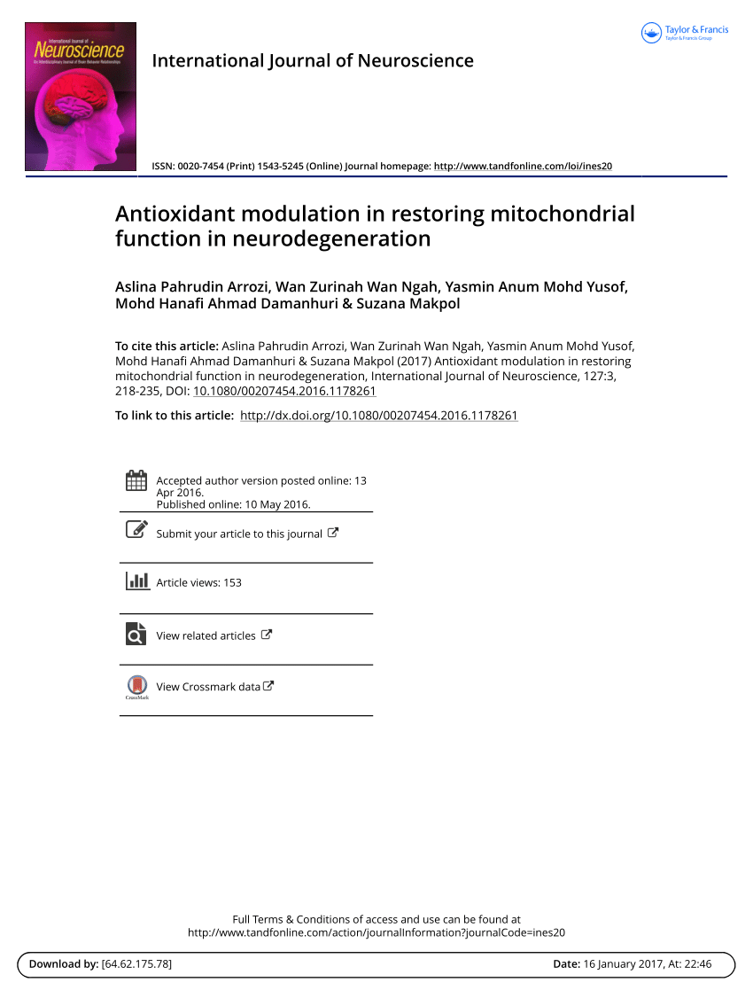 Pdf Antioxidant Modulation In Restoring Mitochondrial Function In Neurodegeneration