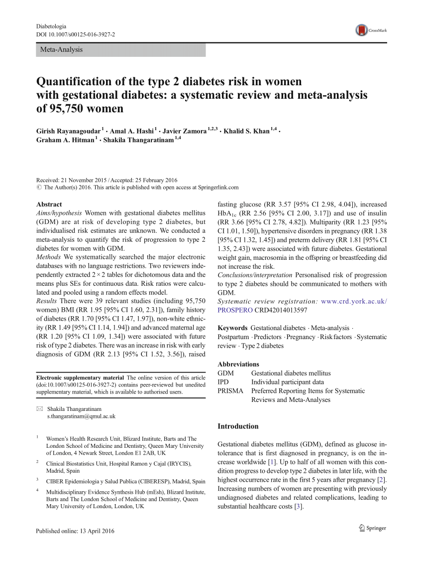 PDF) Quantification of the type 2 diabetes risk in women with