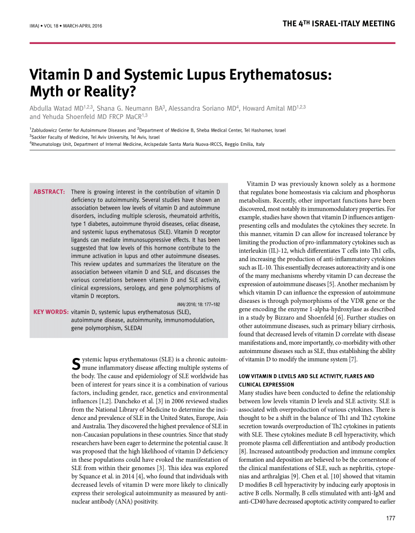 Pdf Vitamin D And Systemic Lupus Erythematosus Myth Or