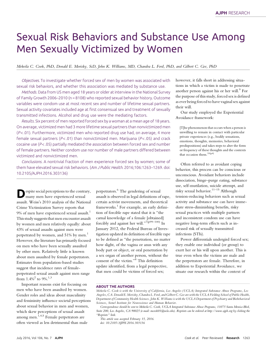 Pdf Sexual Risk Behaviors And Substance Use Among Men Sexually