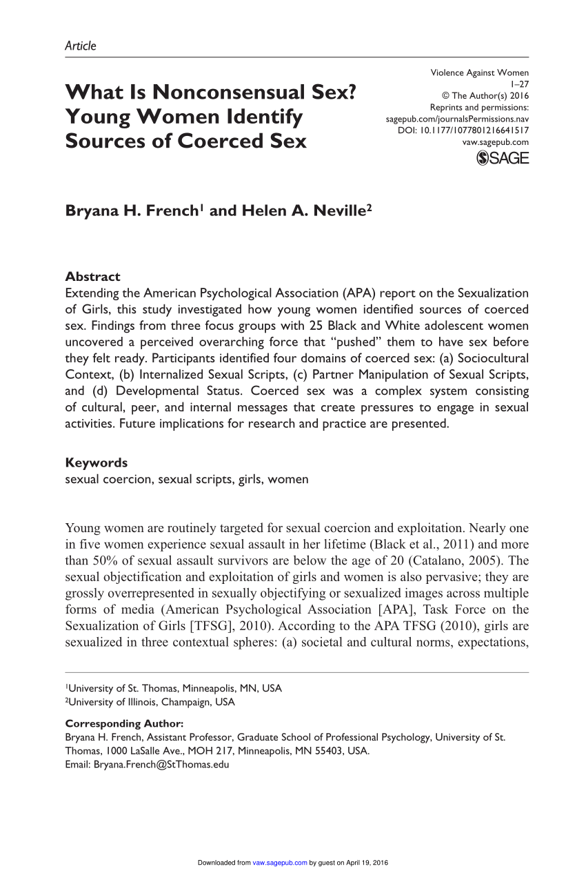 PDF) What Is Nonconsensual Sex? Young Women Identify Sources of Coerced Sex