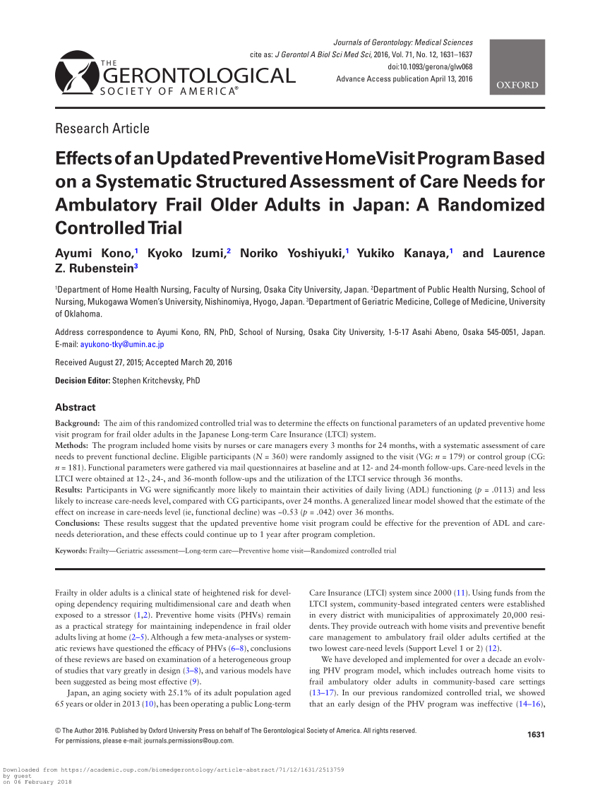 Pdf Effects Of An Updated Preventive Home Visit Program Based On A Systematic Structured Assessment Of Care Needs For Ambulatory Frail Older Adults In Japan A Randomized Controlled Trial