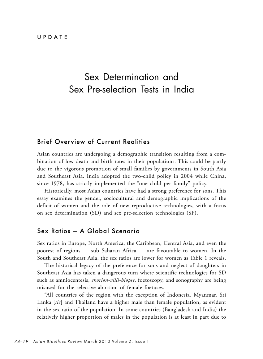 Pdf Sex Determination And Sex Selection In India