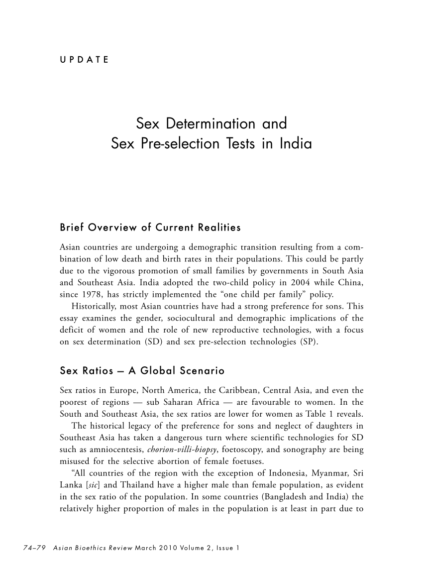 PDF) Sex Determination and Sex Selection in India