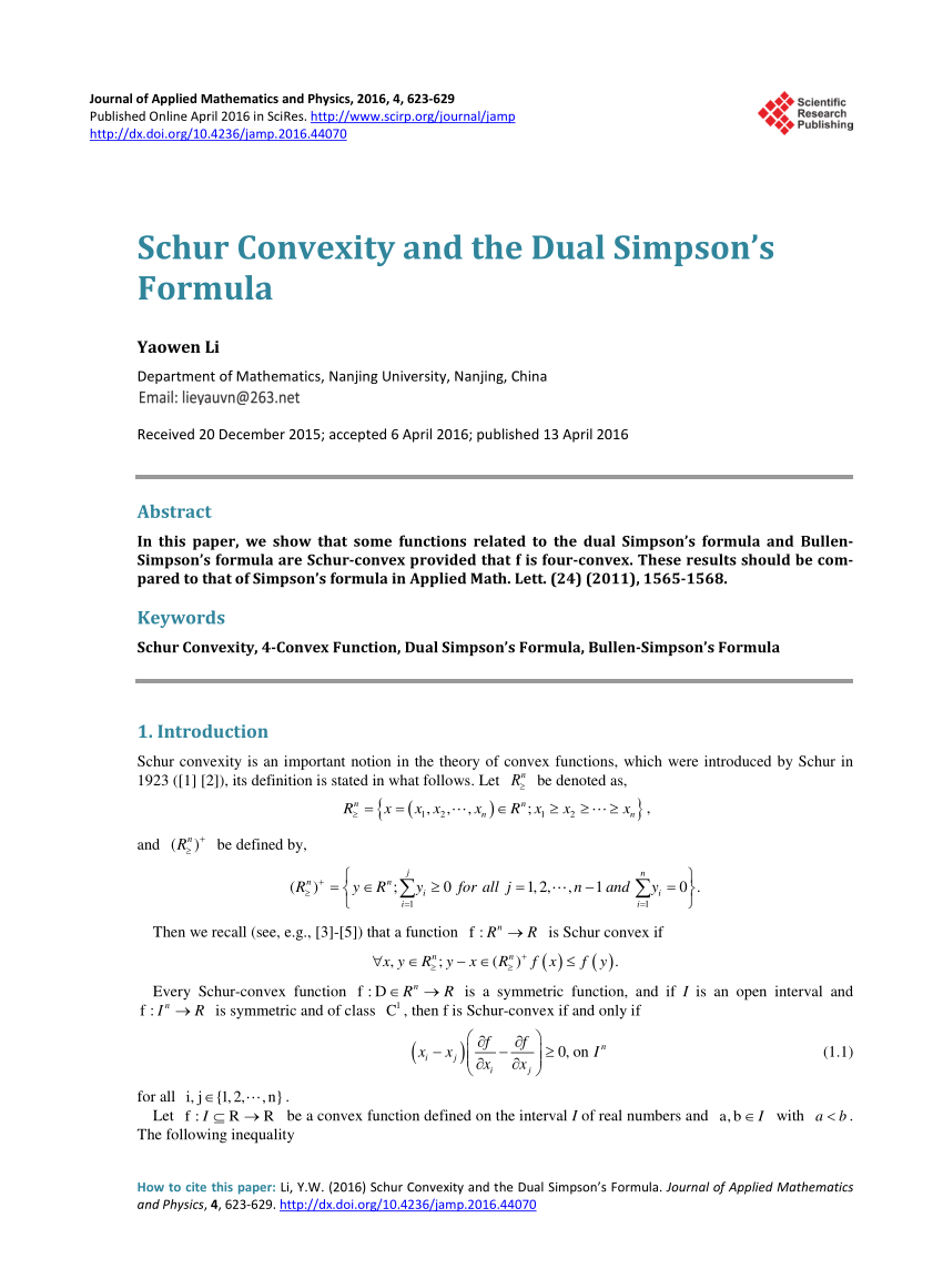 Pdf Schur Convexity And The Dual Simpson S Formula